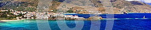 Greece - Andros island, Cyclades, panoramic view of Chora village