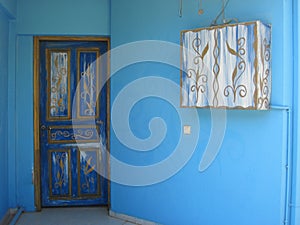 Greece architecture detail - door in blue color