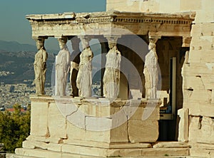 Greece, Athens, Acropolis, caryatids of the temple of Erechteion