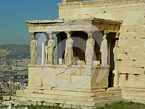 Greece, Athens, Acropolis, caryatids of the temple of Erechteion