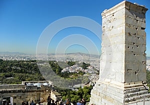 Greece, Athens, Acropolis, city view from the temple of Nika Apteros