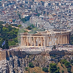 Greece, Athens aerial view with Parthenon ancient temple on acropolis hill