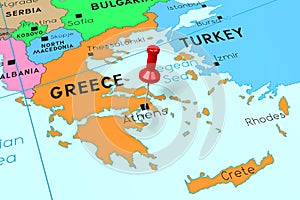 Greece, Athens - capital city, pinned on political map