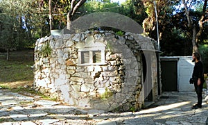 Greece, Athens, Filopappou Hill, stone block toilet