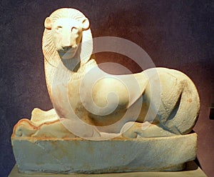 Greece, Athens, Kerameikos Archaeological Museum, figure of an ancient marble lion