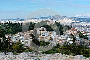 Greece Athens in the morning, view of the National Observatory, cityscape