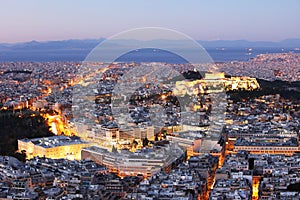 Greece - Athens skyline at night with acropolis