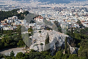 Greece, Athens. View of a hill Areopagus and hill of Nymphs