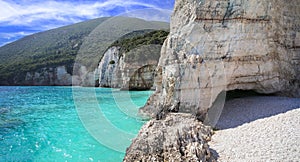 Greece best beaches of Ionian islands. Cephalonia (Kefalonia)- scenic desrted beach Fteris