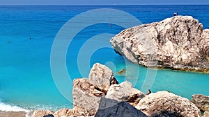 Greece best beaches of Ionian islands. Lefkada - scenic long beach Kathisma