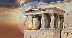 greece caryatids summer sunsetin athens ancient heritage