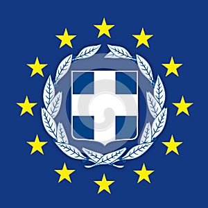Greece coat of arms on the European Union flag