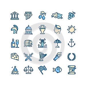 Greece Color Thin Line Icon Set. Vector