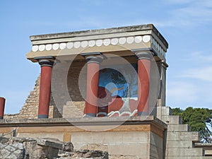 Greece, Crete, Knossos palace dates from 1900BC, architectural and archaeological site photo
