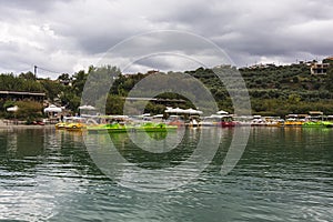 Park pedal boats at lake Kournas Crete, Greece