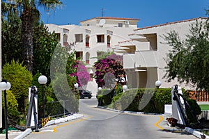 Greece, empty street with blue sky