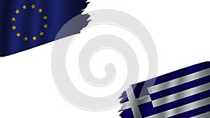 Greece and European Union Flags, Obsolete Torn Weathered, Crisis Concept, 3D Illustration