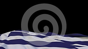 Greece fabric flag waving on the wind loop. Greek embroidery stiched cloth banner swaying on the breeze. Half-filled black