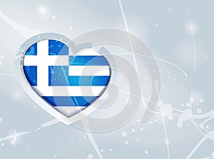 Greece Flag in the form of a 3D heart and abstract paint spots background