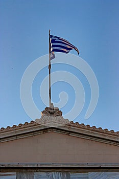 Greece flag over Royal Palace Athens, Greece