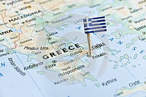 Greece flag pin on map