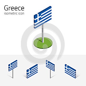 Greece flag, vector set of 3D isometric icons