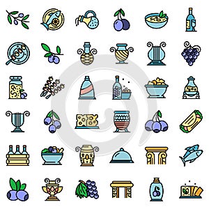 Greece food icons set vector flat