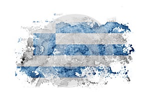 Greece, Greek flag background painted on white paper with watercolor