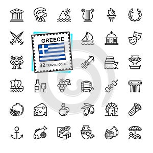 Greece, Greek - minimal thin line web icon set. Outline icons collection