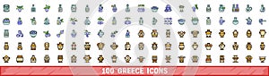 100 greece icons set, color line style