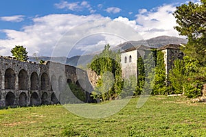 Greece, Ioannina - famous ruins of Ali Pasha`s palace and the Tower of Bohemond in the old byzantine castle of Ioannina