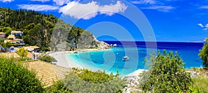 Greece, Ionian islands.Lefkada island, Agios Nikitas village and beautiful beach .