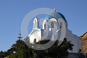 Greece,Ios. A whitewashed church. Late afternoon.