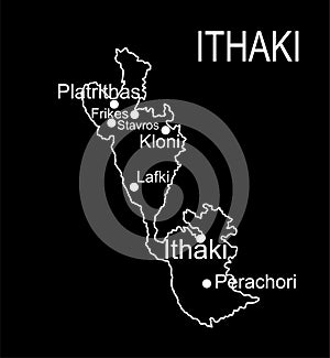 Greece island Ithaki map vector line contour silhouette illustration isolated on black photo