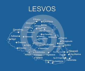 Greece island Lesvos map vector line contour silhouette illustration isolated