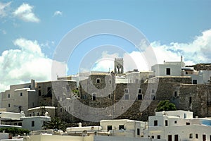 Greece the island of Naxos. The port.  The walls of the old Venetian Kastro.