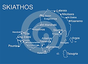 Greece island Skiathos map vector line contour silhouette illustration isolated