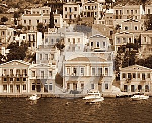 Greece. Island Symi. In Sepia toned. Retro style