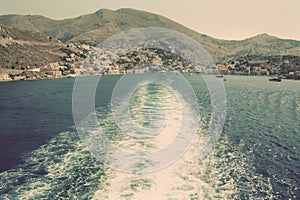 Greece. Island Symi (Simi). Mandraki harbor. In instagram style