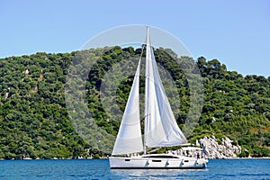 Greece ithaki island, traditional sailing yachts photo