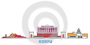 Greece, Korfu line cityscape, flat vector. Travel city landmark, oultine illustration, line world icons