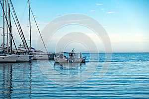 Fishing boats at Loutra village port, Kythnos island, Greece