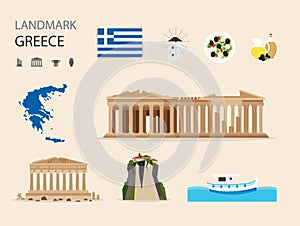 Greece Landmark Flat Icons Design .Vector Illustration