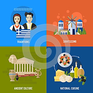Greece Landmarks and cultural features flat banners design set
