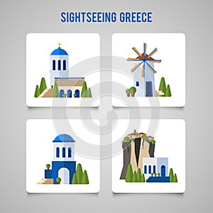 Greece Landmarks traditional architecture flat icons set