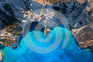 Greece landscape. Aerial seascape at the day time. Bay and rocks. Blue water background in the summer. Sea and beach.