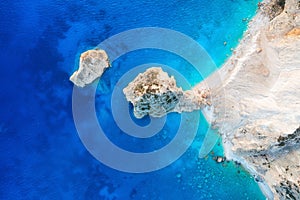 Greece landscape. Aerial seascape at the day time. Bay and rocks. Blue water background in the summer. Sea and beach.