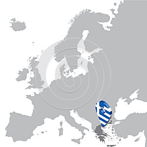 Greece Location Map on map Europe. 3d Greece flag map marker location pin. High quality map of Greece.