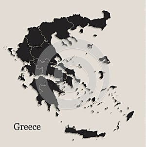 Greece map Black blackboard separate states individual