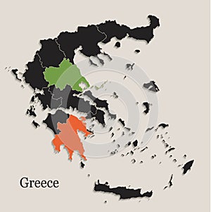 Greece map Black colors blackboard separate states individual